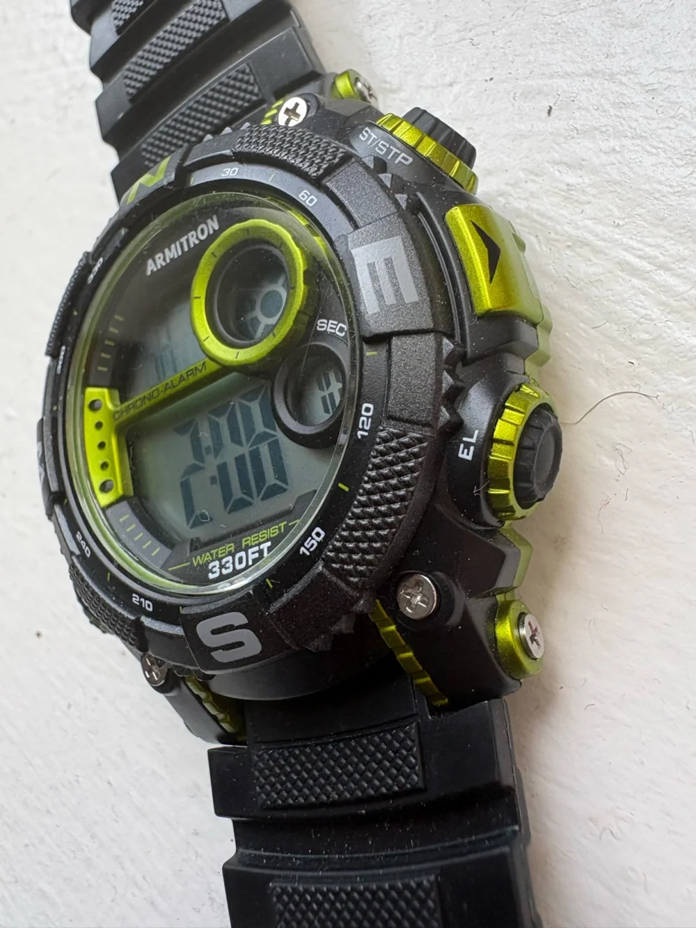 Armitron 40/8284LGN,  Men's Black Resin Watch, 100 Meter WR, Chronograph, Alarm
